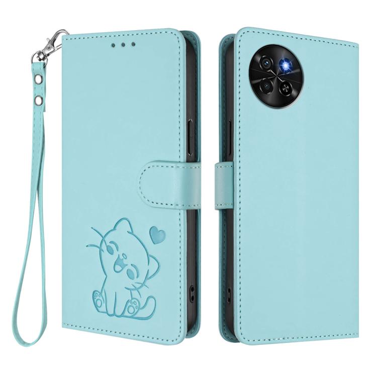 For Itel S23 / S665L Embossed Heart Cat Leather Phone Case with Hand Strap