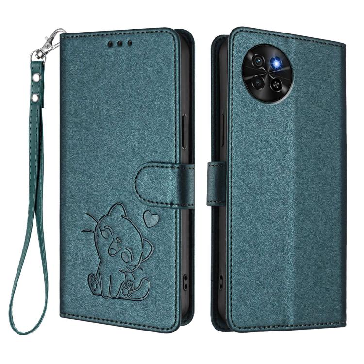 For Itel S23 / S665L Embossed Heart Cat Leather Phone Case with Hand Strap
