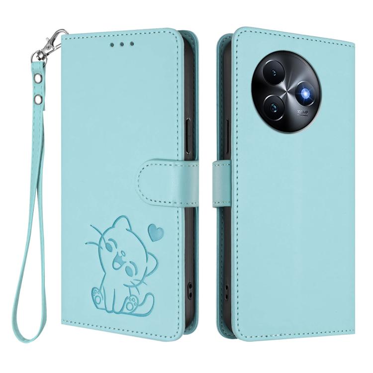 For Itel S24 Embossed Heart Cat Leather Phone Case with Hand Strap