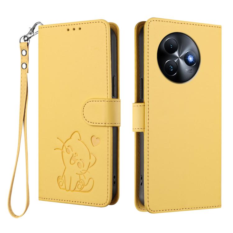 For Itel S24 Embossed Heart Cat Leather Phone Case with Hand Strap