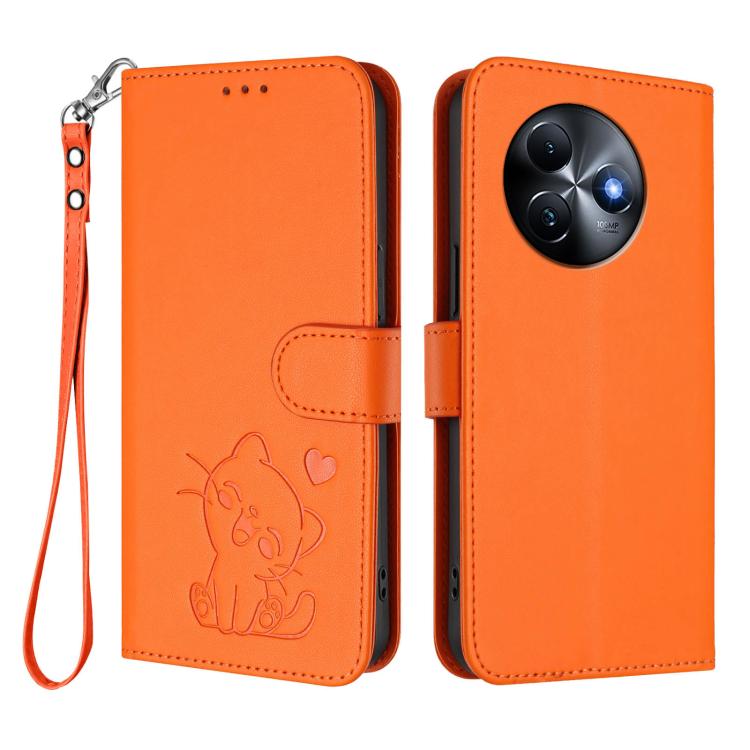 For Itel S24 Embossed Heart Cat Leather Phone Case with Hand Strap