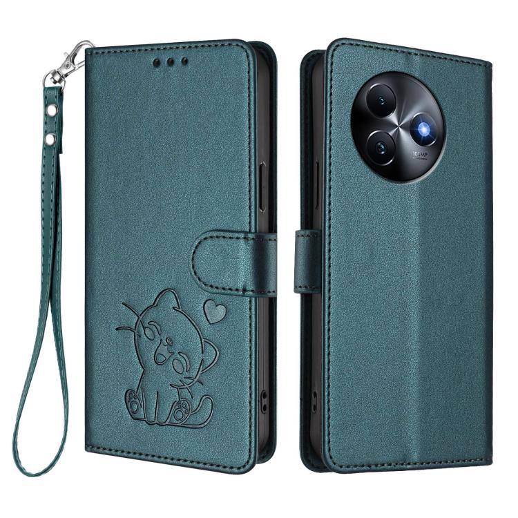 For Itel S24 Embossed Heart Cat Leather Phone Case with Hand Strap