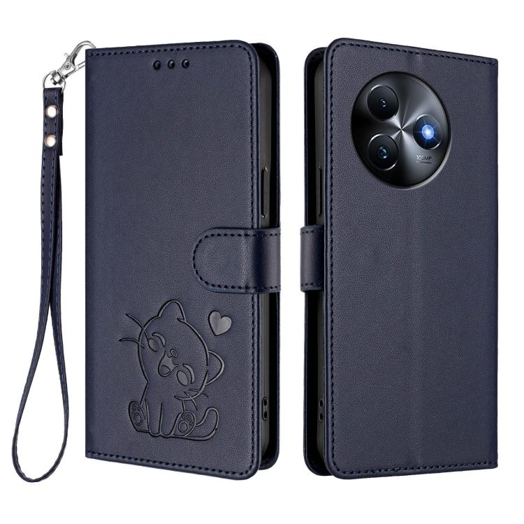 For Itel S24 Embossed Heart Cat Leather Phone Case with Hand Strap