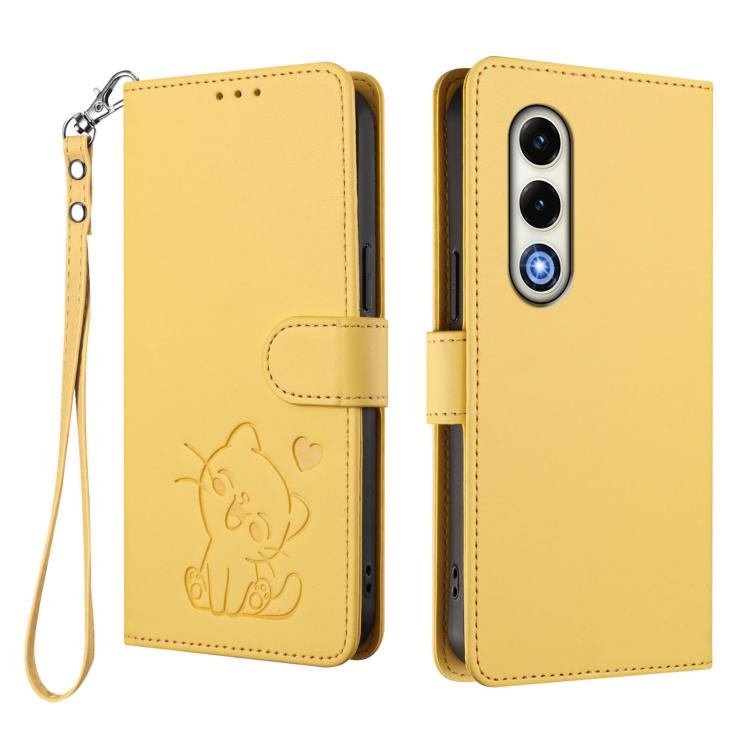 For Itel S25 4G Embossed Heart Cat Leather Phone Case with Hand Strap