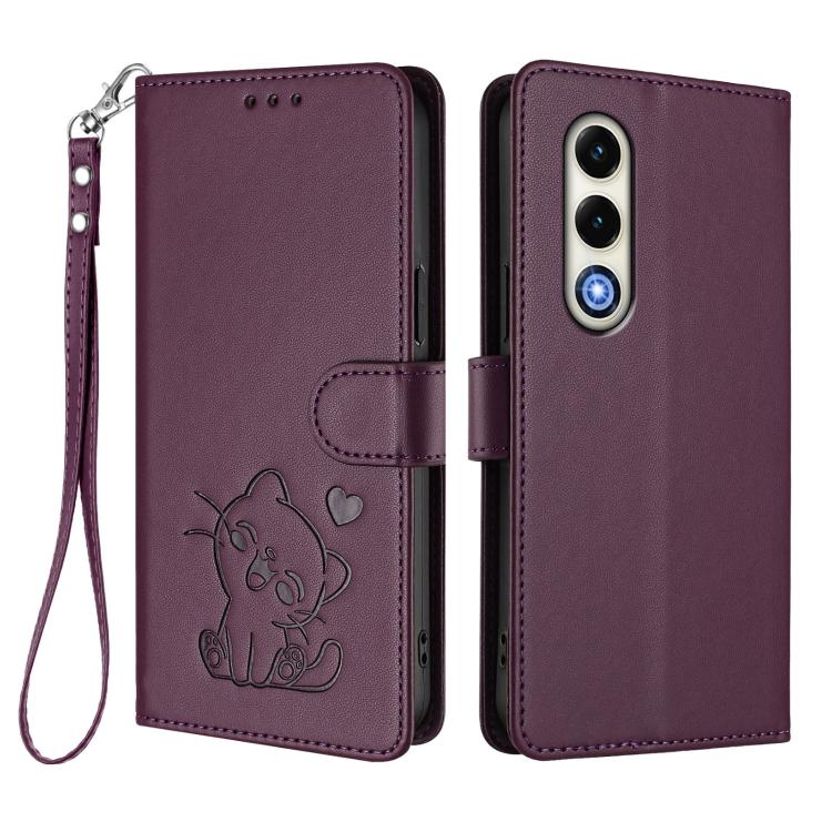For Itel S25 4G Embossed Heart Cat Leather Phone Case with Hand Strap