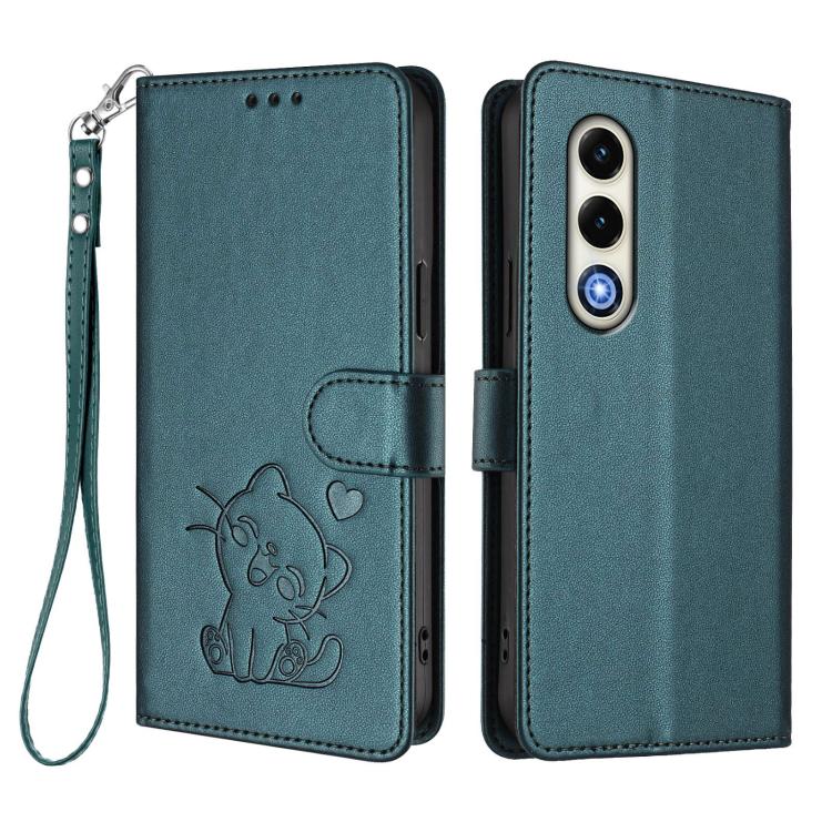 For Itel S25 4G Embossed Heart Cat Leather Phone Case with Hand Strap