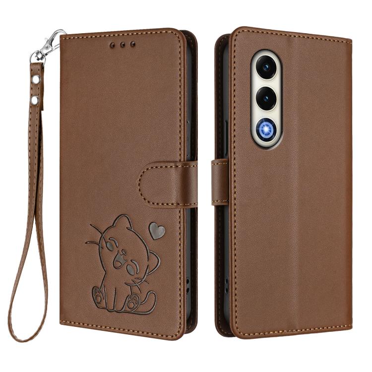 For Itel S25 4G Embossed Heart Cat Leather Phone Case with Hand Strap
