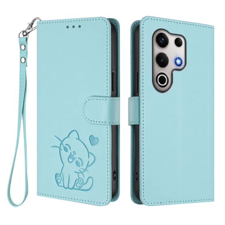 For Itel S25 Ultra 4G Embossed Heart Cat Leather Phone Case with Hand Strap