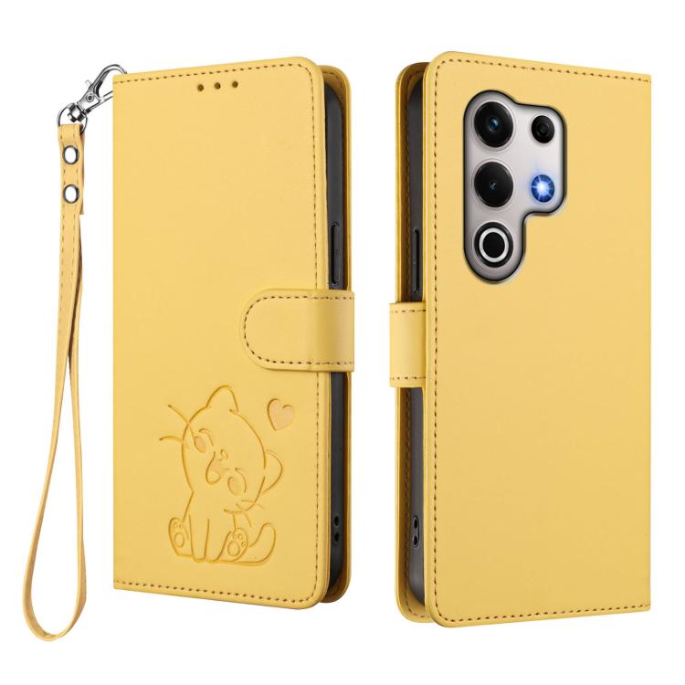 For Itel S25 Ultra 4G Embossed Heart Cat Leather Phone Case with Hand Strap