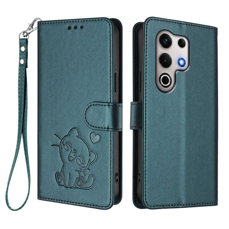 For Itel S25 Ultra 4G Embossed Heart Cat Leather Phone Case with Hand Strap