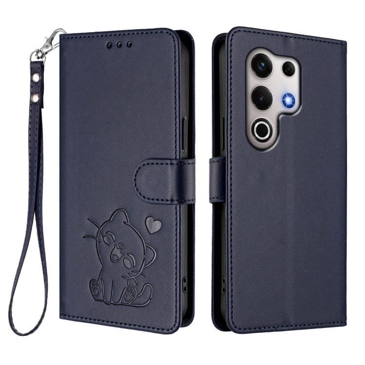 For Itel S25 Ultra 4G Embossed Heart Cat Leather Phone Case with Hand Strap