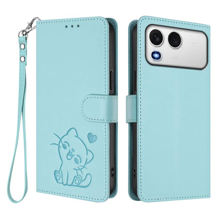 For Itel A200 4G / A200+ 4G Embossed Heart Cat Leather Phone Case with Hand Strap