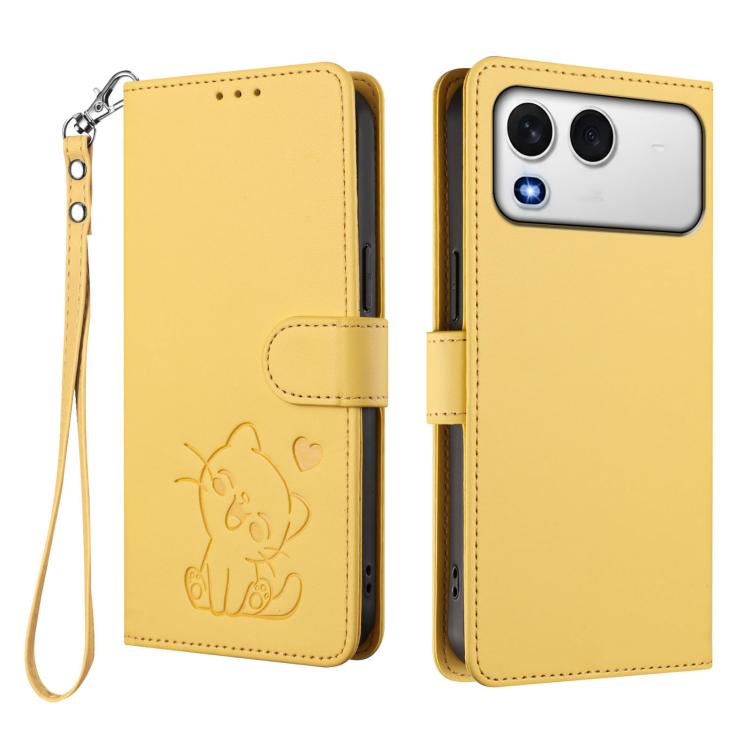 For Itel A200 4G / A200+ 4G Embossed Heart Cat Leather Phone Case with Hand Strap