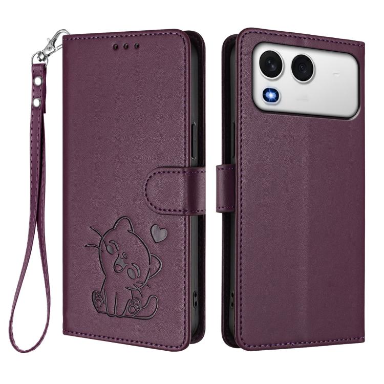 For Itel A200 4G / A200+ 4G Embossed Heart Cat Leather Phone Case with Hand Strap
