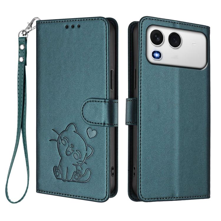 For Itel A200 4G / A200+ 4G Embossed Heart Cat Leather Phone Case with Hand Strap
