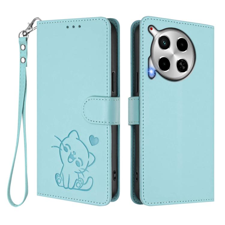 For Tecno Camon 30 4G / 5G Embossed Heart Cat Leather Phone Case with Hand Strap