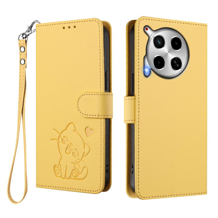 For Tecno Camon 30 4G / 5G Embossed Heart Cat Leather Phone Case with Hand Strap