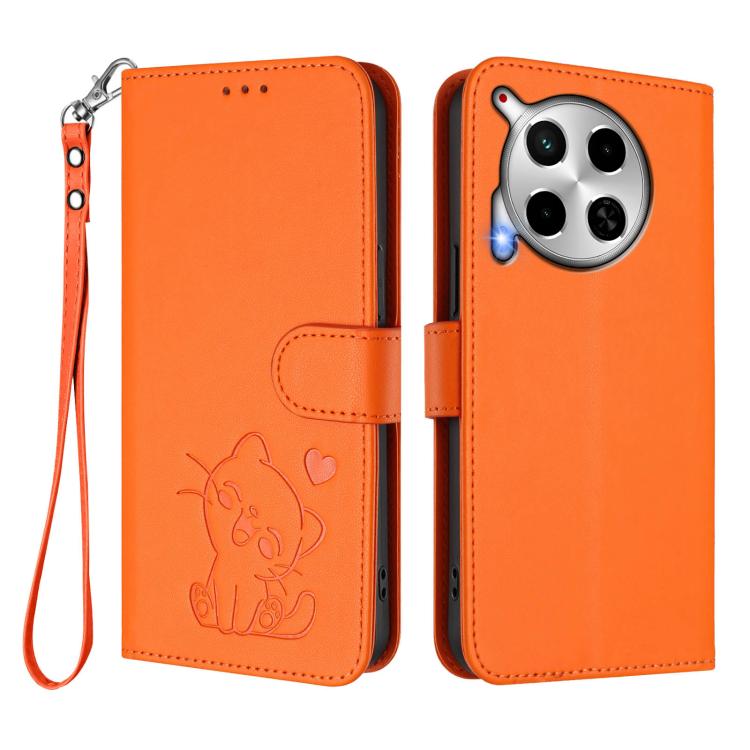 For Tecno Camon 30 4G / 5G Embossed Heart Cat Leather Phone Case with Hand Strap