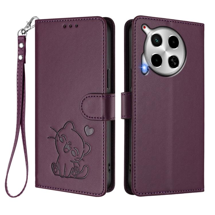 For Tecno Camon 30 4G / 5G Embossed Heart Cat Leather Phone Case with Hand Strap