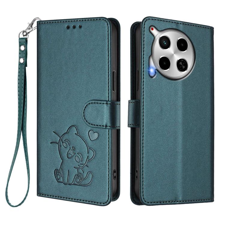 For Tecno Camon 30 4G / 5G Embossed Heart Cat Leather Phone Case with Hand Strap