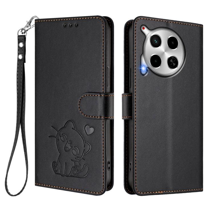 For Tecno Camon 30 4G / 5G Embossed Heart Cat Leather Phone Case with Hand Strap