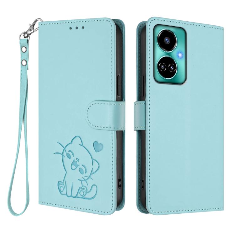 For Tecno Camon 19 / 19 Pro 5G Embossed Heart Cat Leather Phone Case with Hand Strap