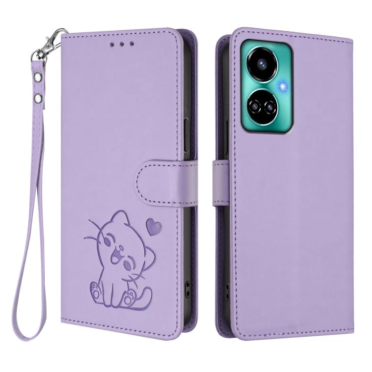 For Tecno Camon 19 / 19 Pro 5G Embossed Heart Cat Leather Phone Case with Hand Strap