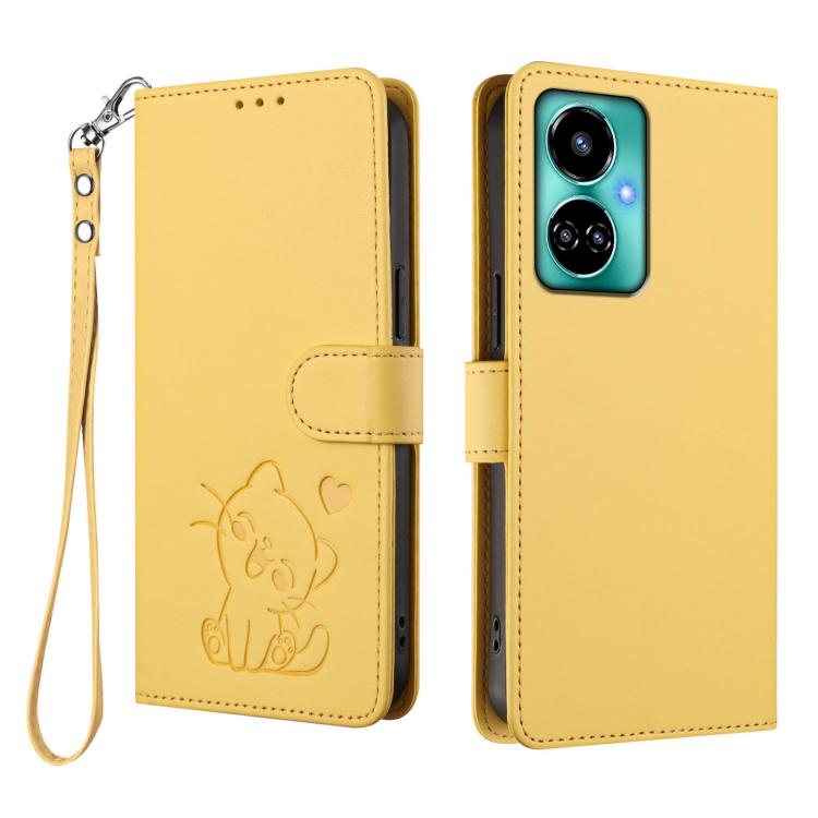 For Tecno Camon 19 / 19 Pro 5G Embossed Heart Cat Leather Phone Case with Hand Strap