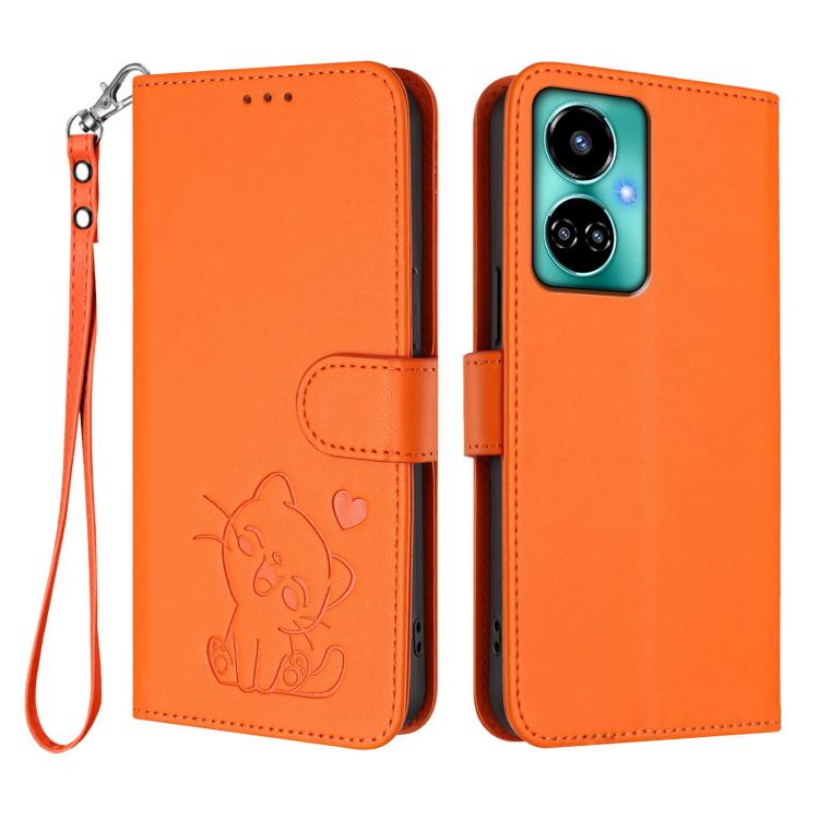 For Tecno Camon 19 / 19 Pro 5G Embossed Heart Cat Leather Phone Case with Hand Strap