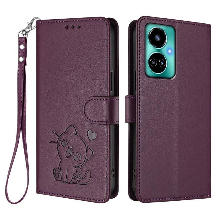 For Tecno Camon 19 / 19 Pro 5G Embossed Heart Cat Leather Phone Case with Hand Strap