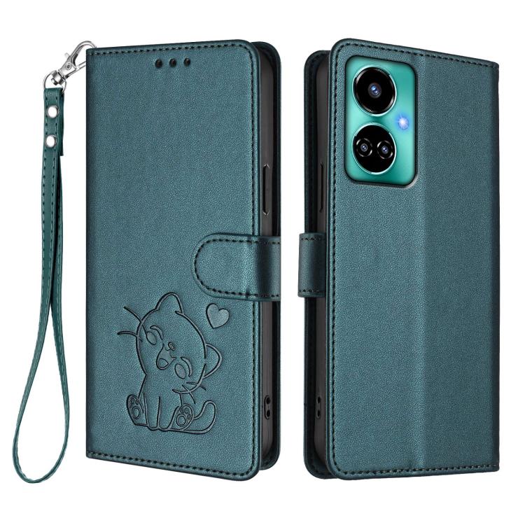 For Tecno Camon 19 / 19 Pro 5G Embossed Heart Cat Leather Phone Case with Hand Strap