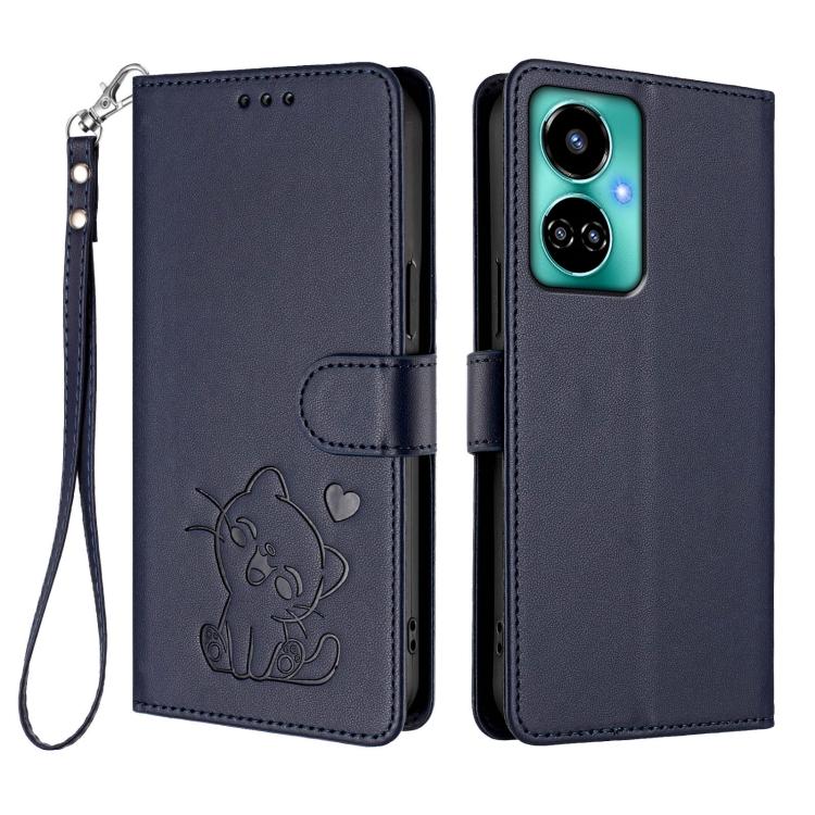For Tecno Camon 19 / 19 Pro 5G Embossed Heart Cat Leather Phone Case with Hand Strap