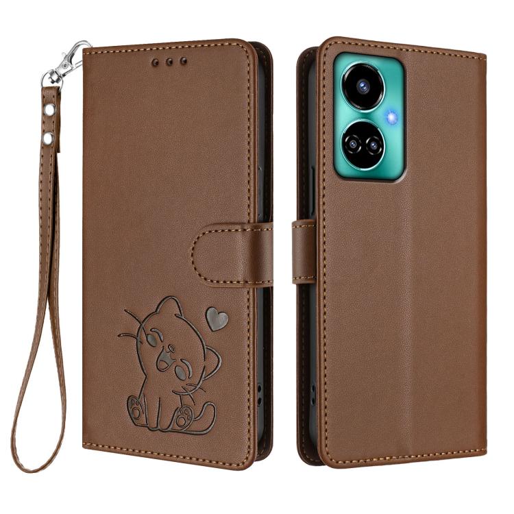 For Tecno Camon 19 / 19 Pro 5G Embossed Heart Cat Leather Phone Case with Hand Strap
