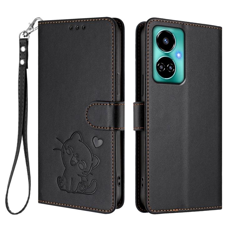 For Tecno Camon 19 / 19 Pro 5G Embossed Heart Cat Leather Phone Case with Hand Strap