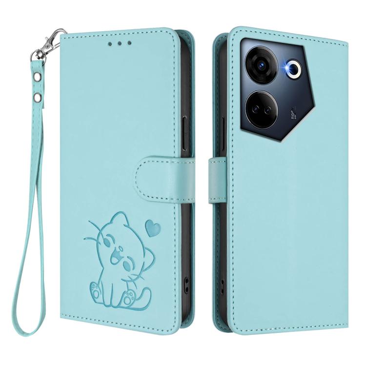 For Tecno Camon 20 4G / 20 Pro 4G Embossed Heart Cat Leather Phone Case with Hand Strap