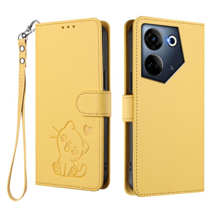 For Tecno Camon 20 4G / 20 Pro 4G Embossed Heart Cat Leather Phone Case with Hand Strap