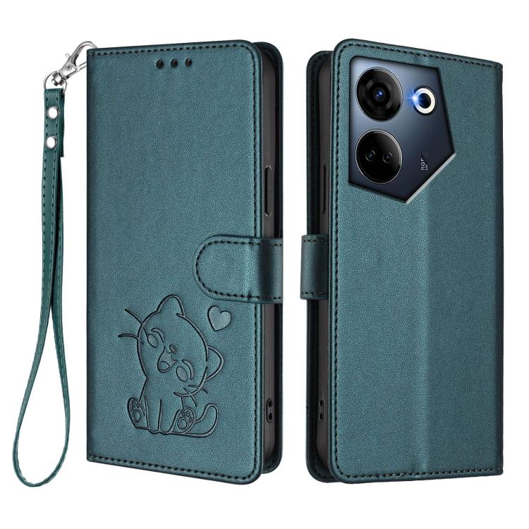 For Tecno Camon 20 4G / 20 Pro 4G Embossed Heart Cat Leather Phone Case with Hand Strap