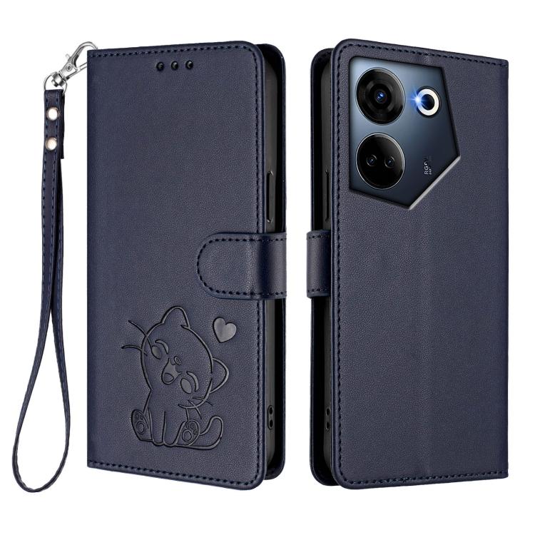 For Tecno Camon 20 4G / 20 Pro 4G Embossed Heart Cat Leather Phone Case with Hand Strap