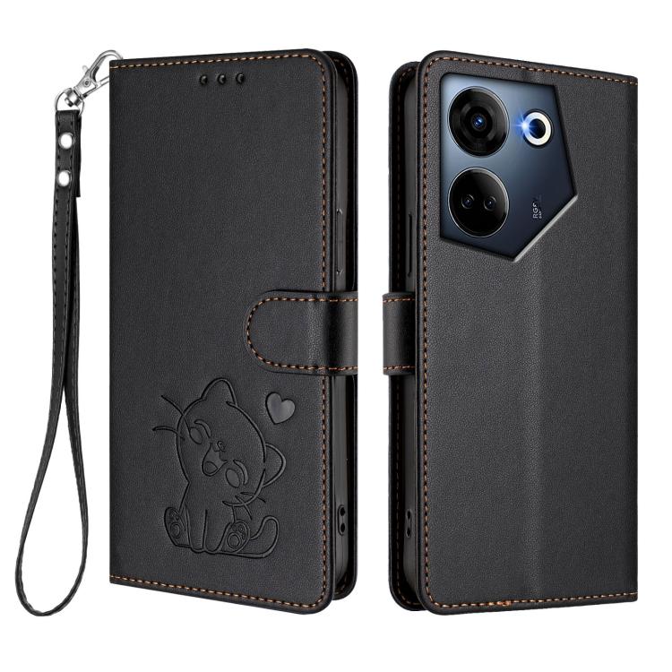 For Tecno Camon 20 4G / 20 Pro 4G Embossed Heart Cat Leather Phone Case with Hand Strap