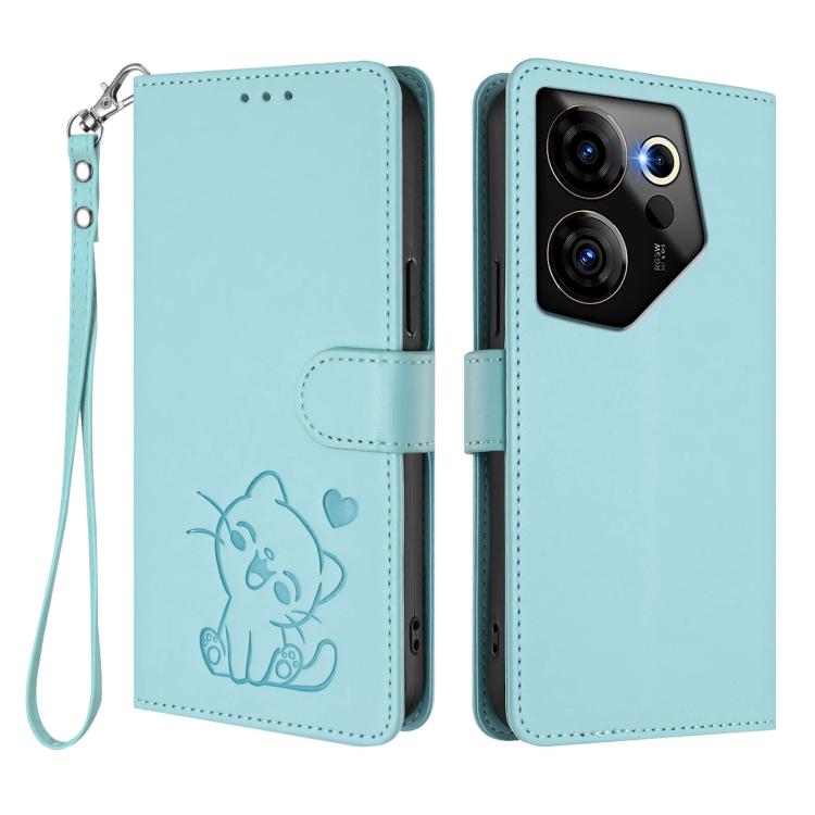 For Tecno Camon 20 Premier 5G Embossed Heart Cat Leather Phone Case with Hand Strap