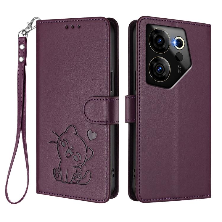 For Tecno Camon 20 Premier 5G Embossed Heart Cat Leather Phone Case with Hand Strap