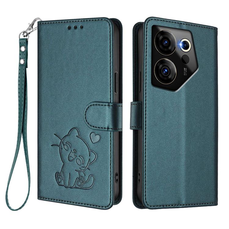 For Tecno Camon 20 Premier 5G Embossed Heart Cat Leather Phone Case with Hand Strap