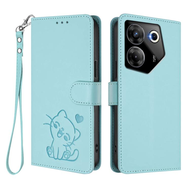 For Tecno Camon 20 Pro 5G Embossed Heart Cat Leather Phone Case with Hand Strap