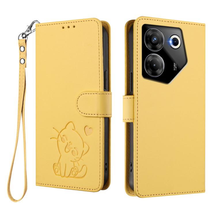 For Tecno Camon 20 Pro 5G Embossed Heart Cat Leather Phone Case with Hand Strap