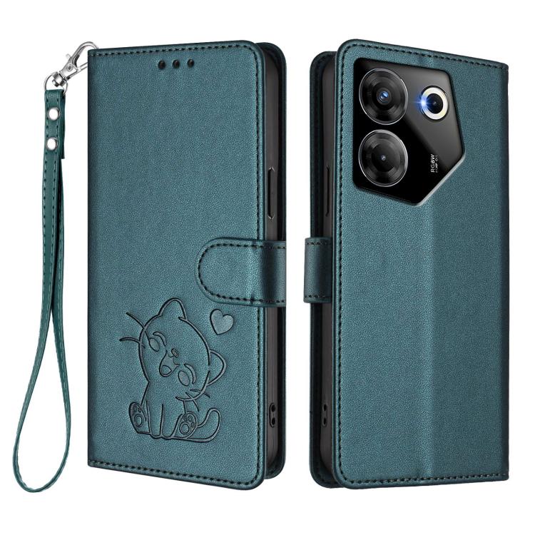 For Tecno Camon 20 Pro 5G Embossed Heart Cat Leather Phone Case with Hand Strap