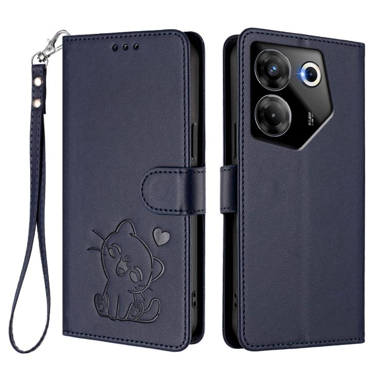 For Tecno Camon 20 Pro 5G Embossed Heart Cat Leather Phone Case with Hand Strap