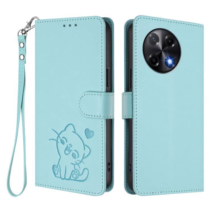 For Tecno Camon 30S / 30S Pro Embossed Heart Cat Leather Phone Case with Hand Strap