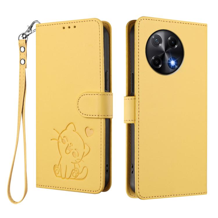 For Tecno Camon 30S / 30S Pro Embossed Heart Cat Leather Phone Case with Hand Strap