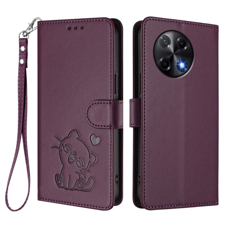 For Tecno Camon 30S / 30S Pro Embossed Heart Cat Leather Phone Case with Hand Strap