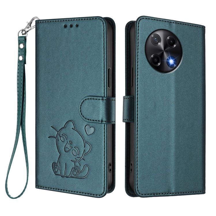 For Tecno Camon 30S / 30S Pro Embossed Heart Cat Leather Phone Case with Hand Strap